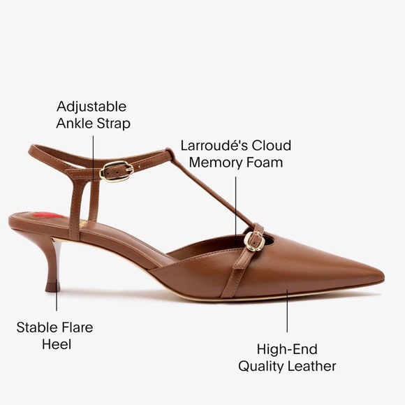 Larroudé Grace Pump In Caramel brown Leather T strap shoes heels size 8.5 NWT - Picture 3 of 4